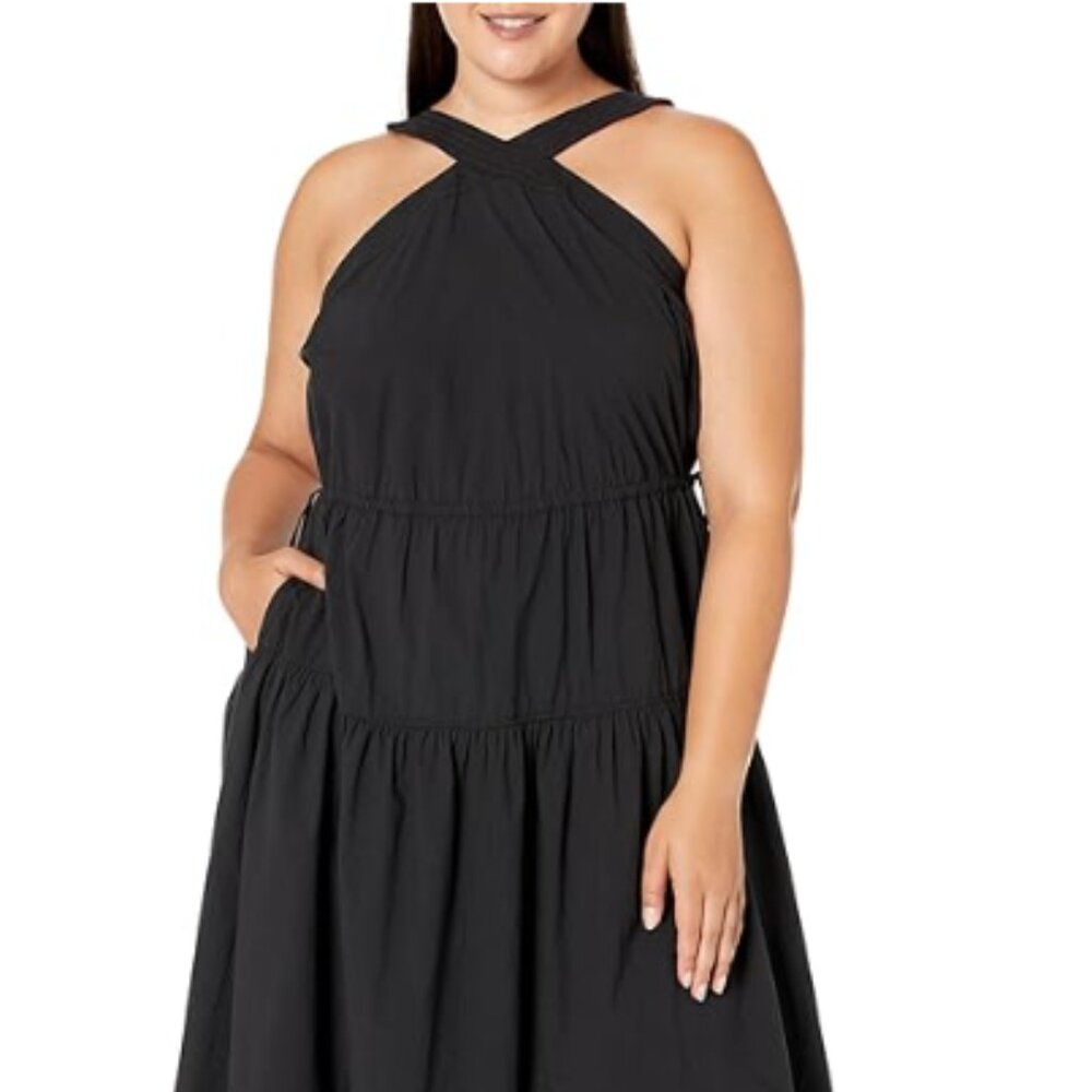 113 Madewell Halter Tiered Cotton Poplin Midi Dress (Plus Size) 20W